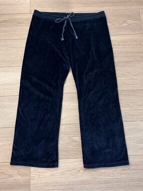 Y2K Navy Velour Drawstring Lounge Pants Straight Flare Size L